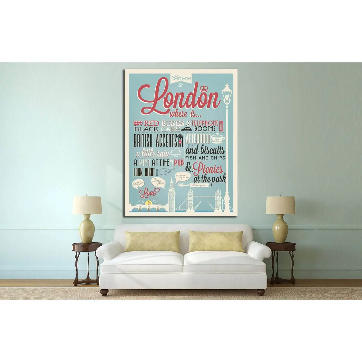 Typographical Retro Style Canvas With London Symbols And Landmarks №4568 Ready To Hang Canvas Print 3