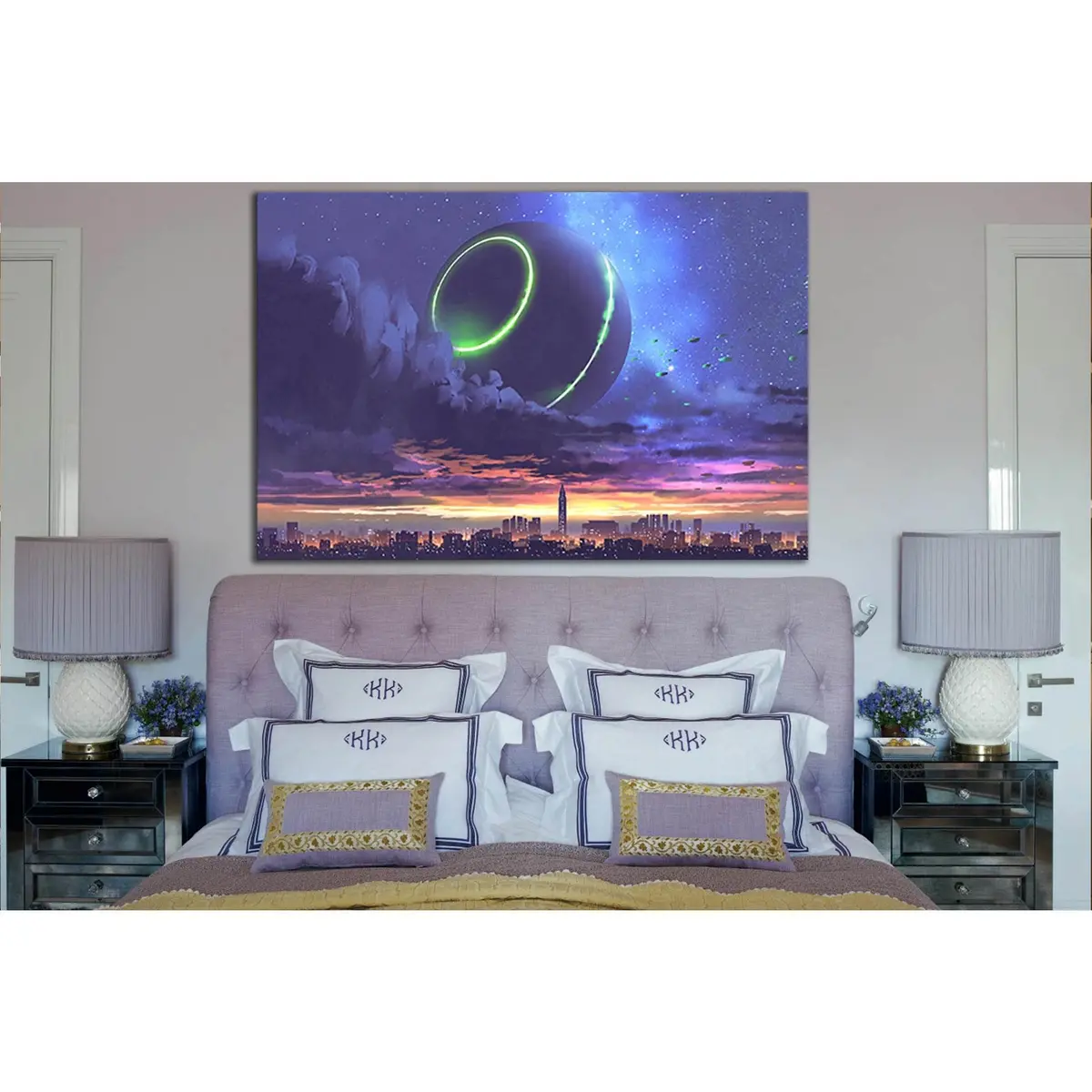 Unidentified Object Over City With Skyscrapers №Sl1253 Ready To Hang Canvas Print 1