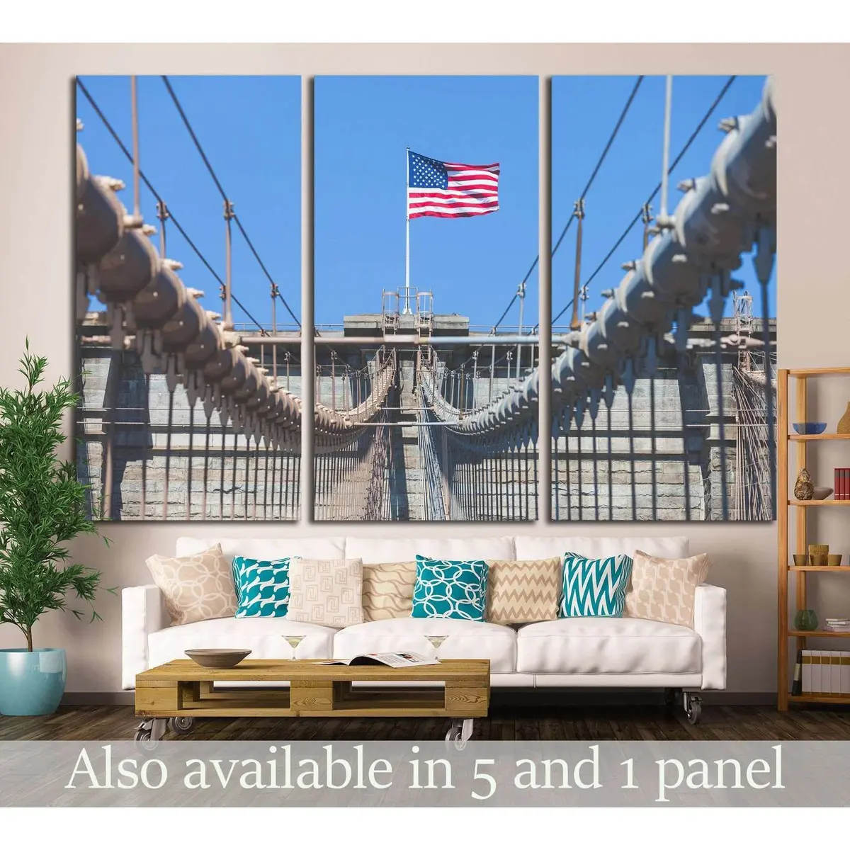 United States Flag At Top Of Brooklyn Bridge №1290 Ready To Hang Canvas Print 5