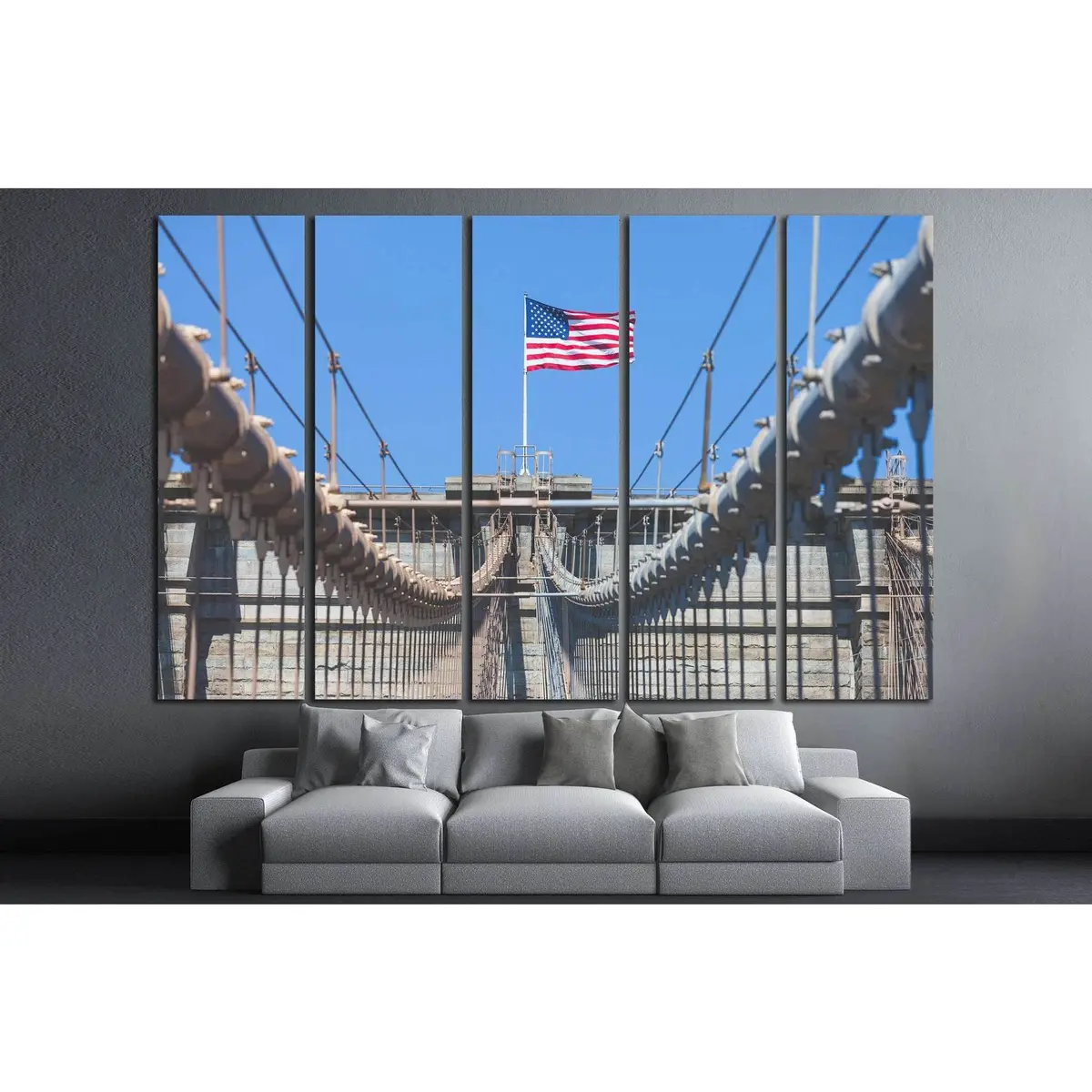 Ready-to-Hang American Flag Canvas Wall Art Featuring Brooklyn Bridge Skyline - Image 3