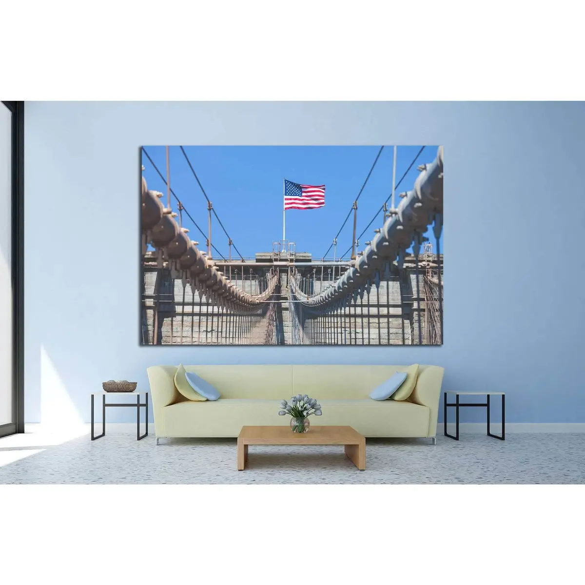 United States Flag At Top Of Brooklyn Bridge №1290 Ready To Hang Canvas Print 2