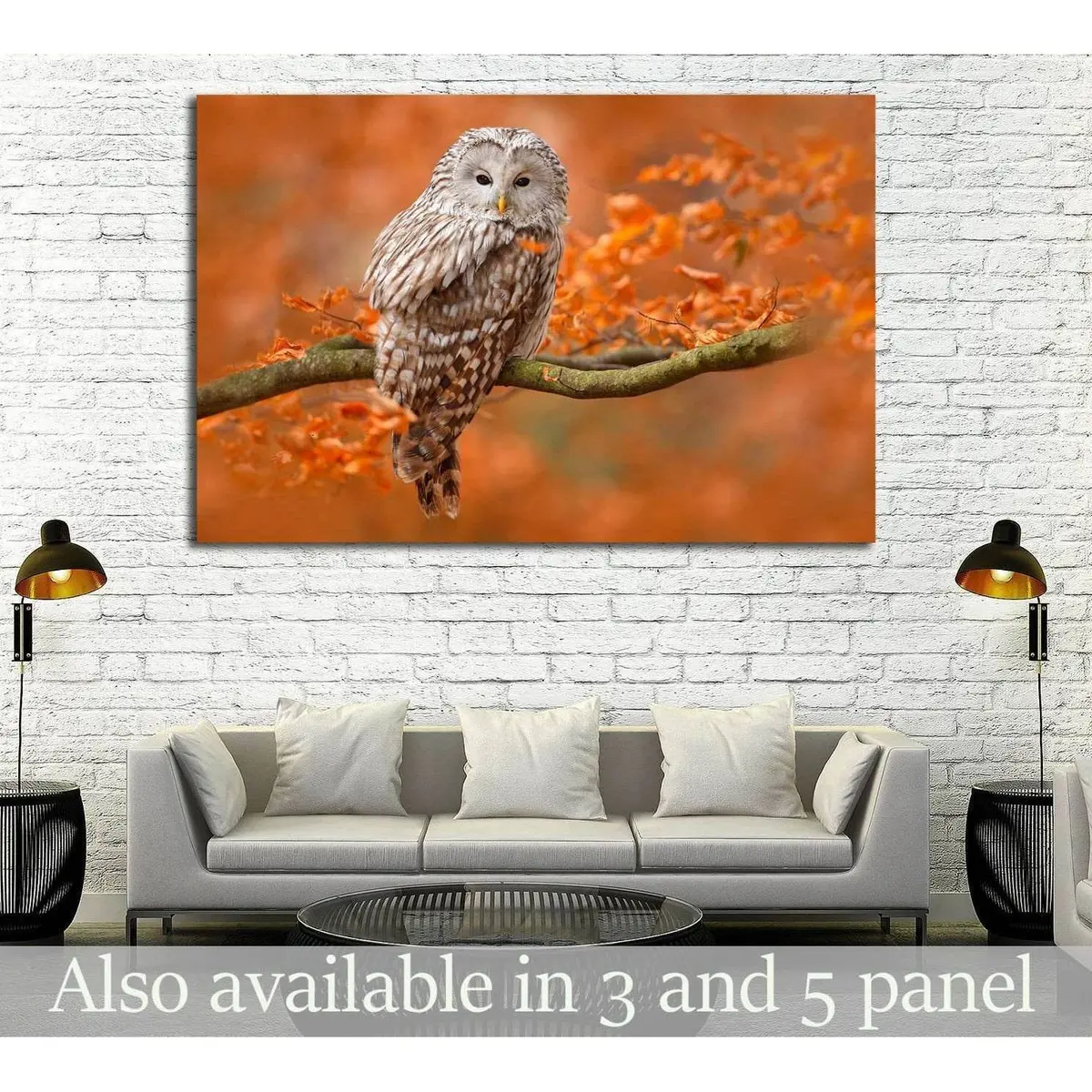 Ural Owl, Strix Uralensis, Sitting On Tree Branch, Sweden №1857 Ready To Hang Canvas Print 1