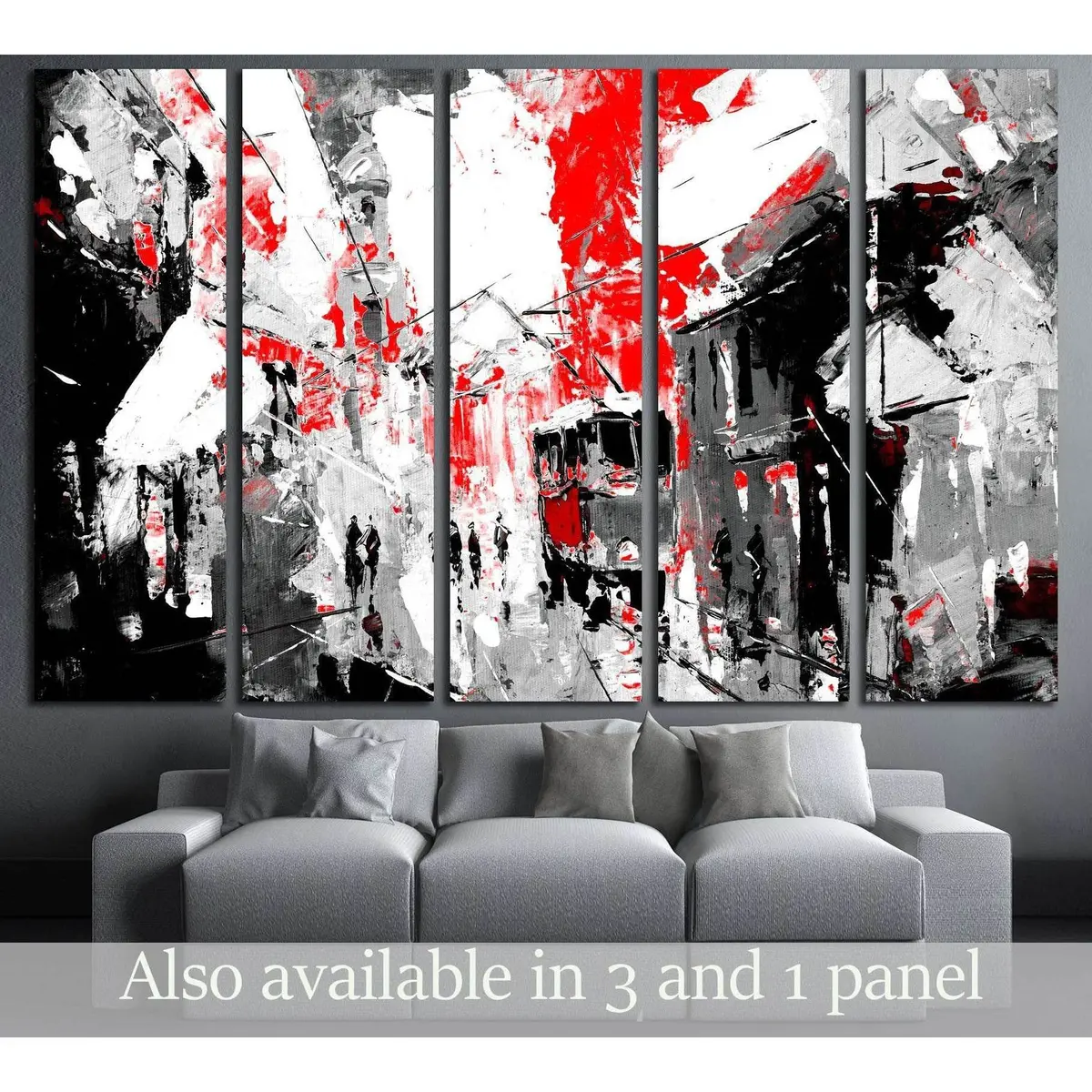 Contemporary City Life Canvas Art – Sin City Inspired Black and Red Wall Decor, Ready to Hang