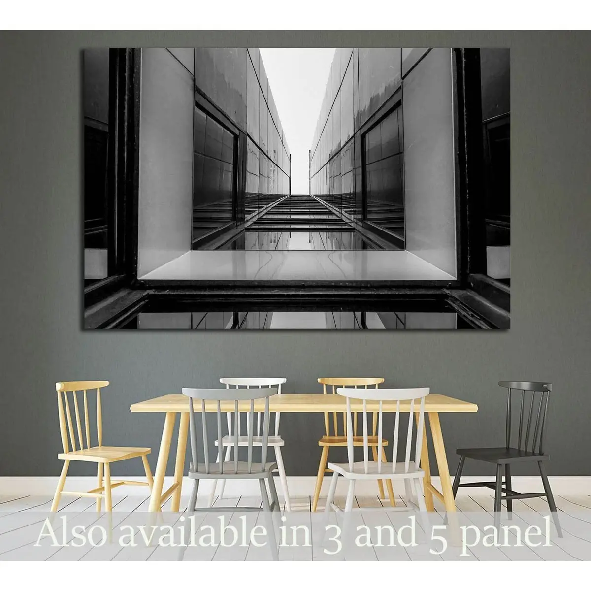 Urban Geometry, Glass Building, Black And White №1597 Ready To Hang Canvas Print 1