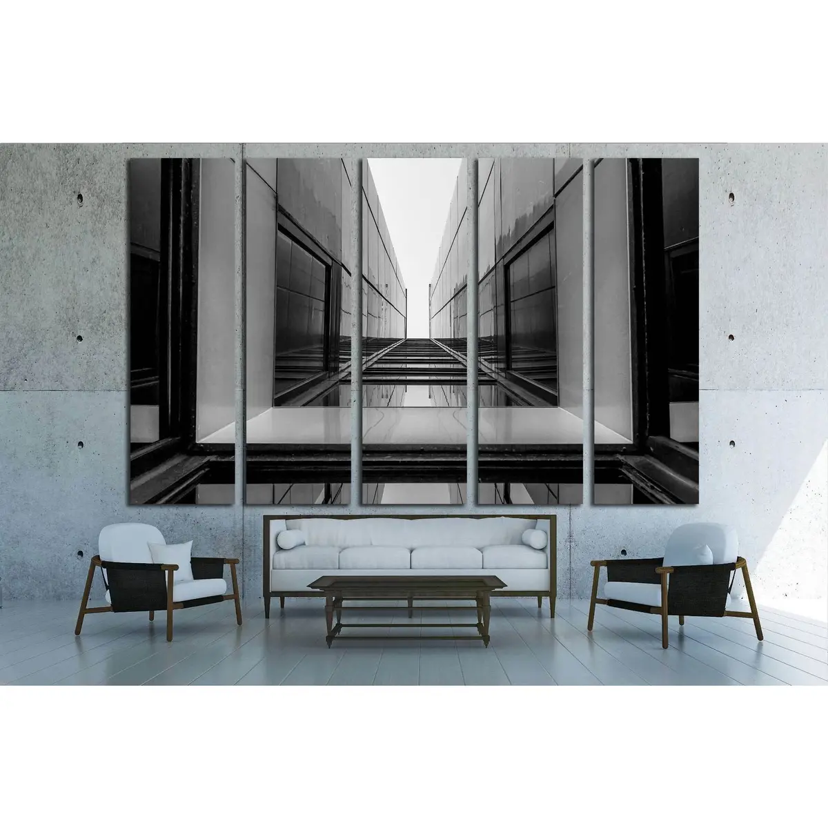 Urban Geometry, Glass Building, Black And White №1597 Ready To Hang Canvas Print 3
