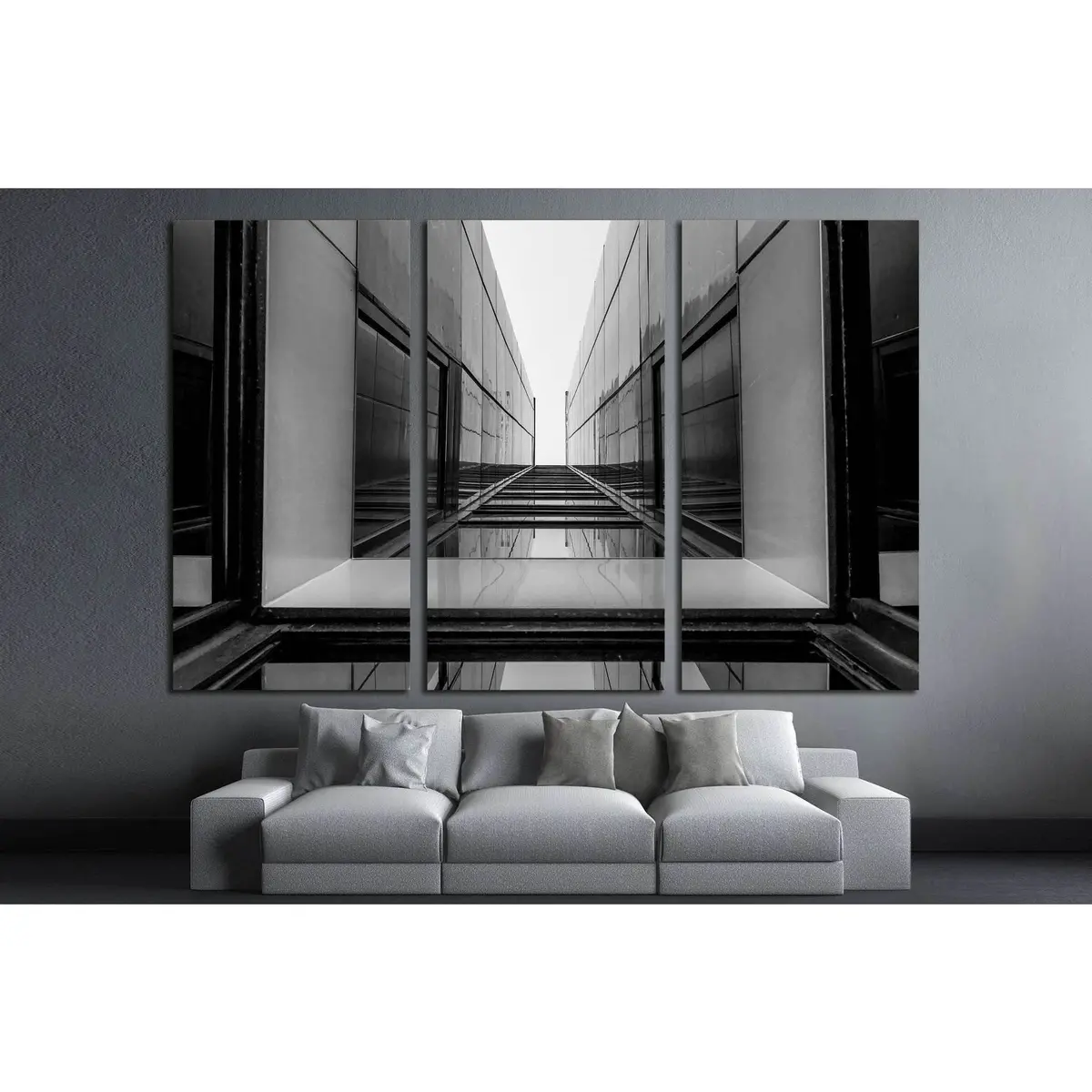 Urban Geometry, Glass Building, Black And White №1597 Ready To Hang Canvas Print 2