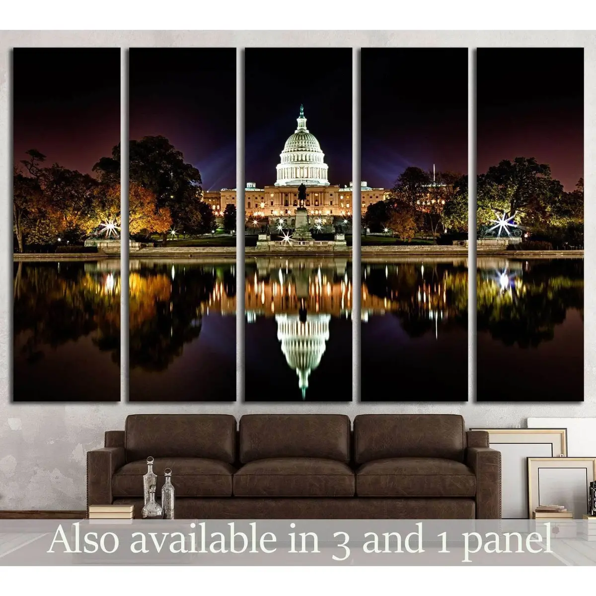 Us Capitol Building And Reflecting Poll At Night №1427 Ready To Hang Canvas Print 1