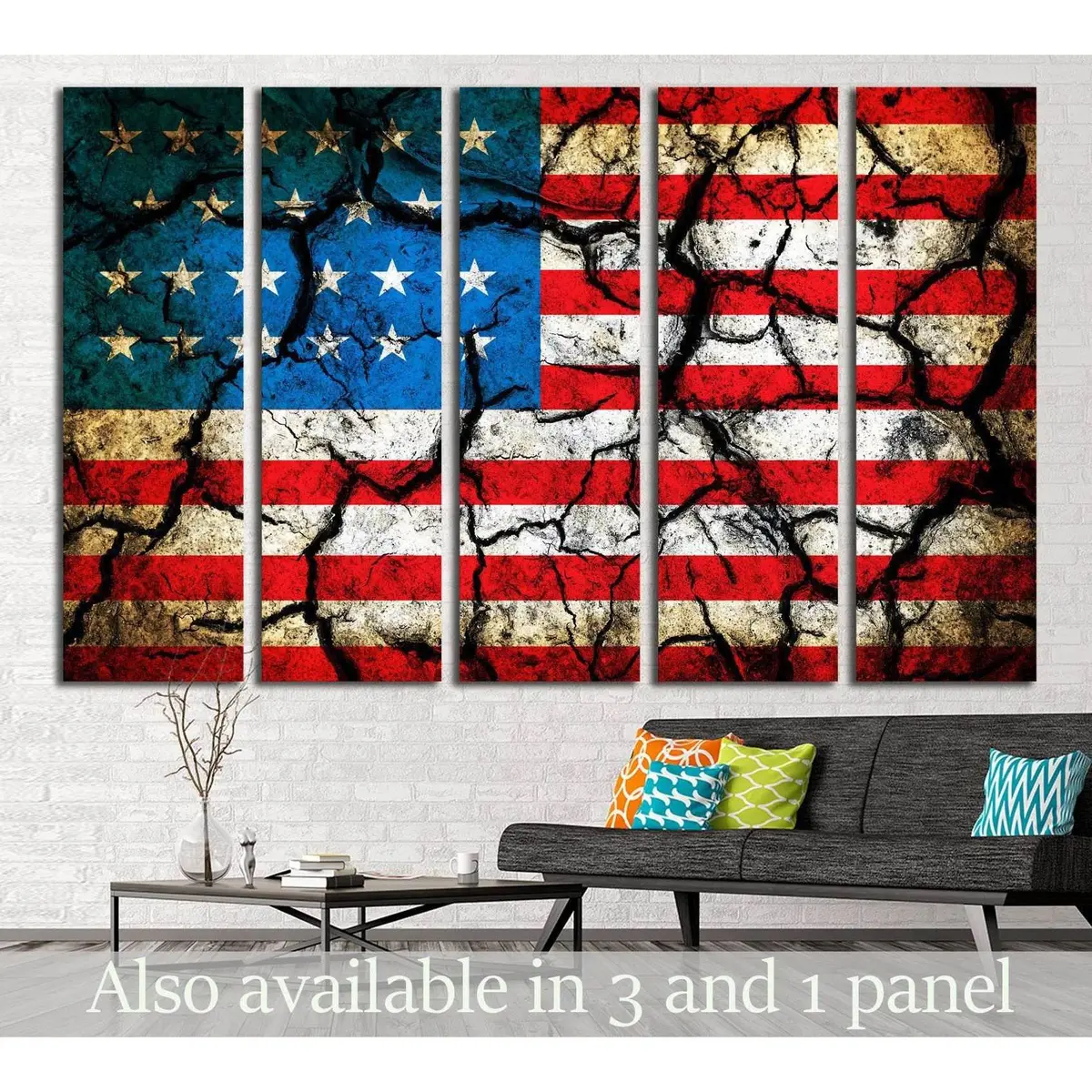 Ready-to-Hang USA Flag Canvas Print Featuring Cracked Earth Design