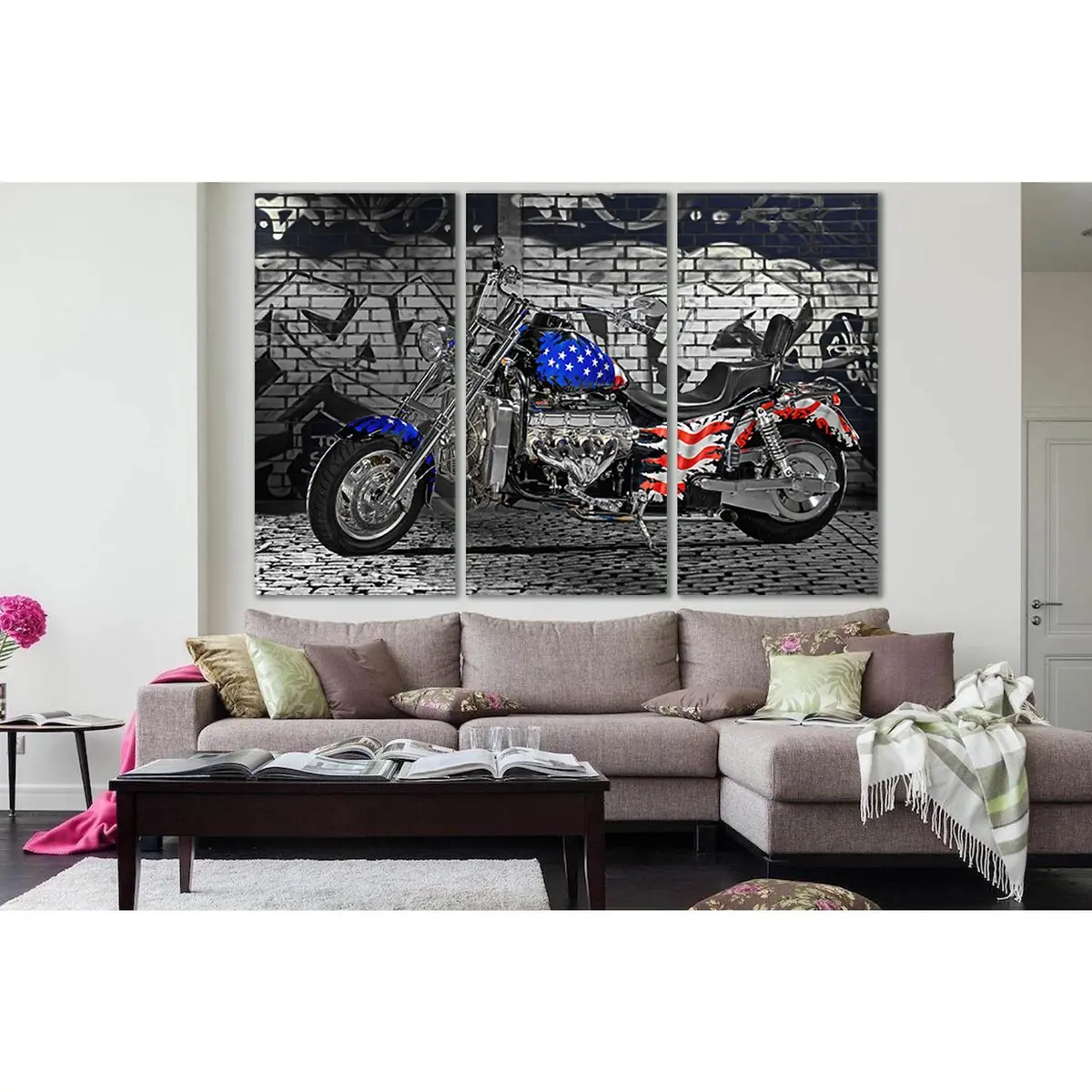 Usa Flag Painted On Motorcycle №Sl1170 Ready To Hang Canvas Print 5