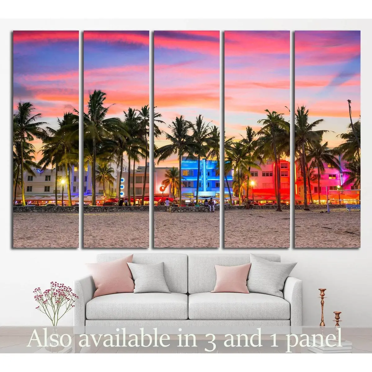 Miami Ocean Drive Sunset Canvas Wall Art – Ready-to-Hang Print #1101