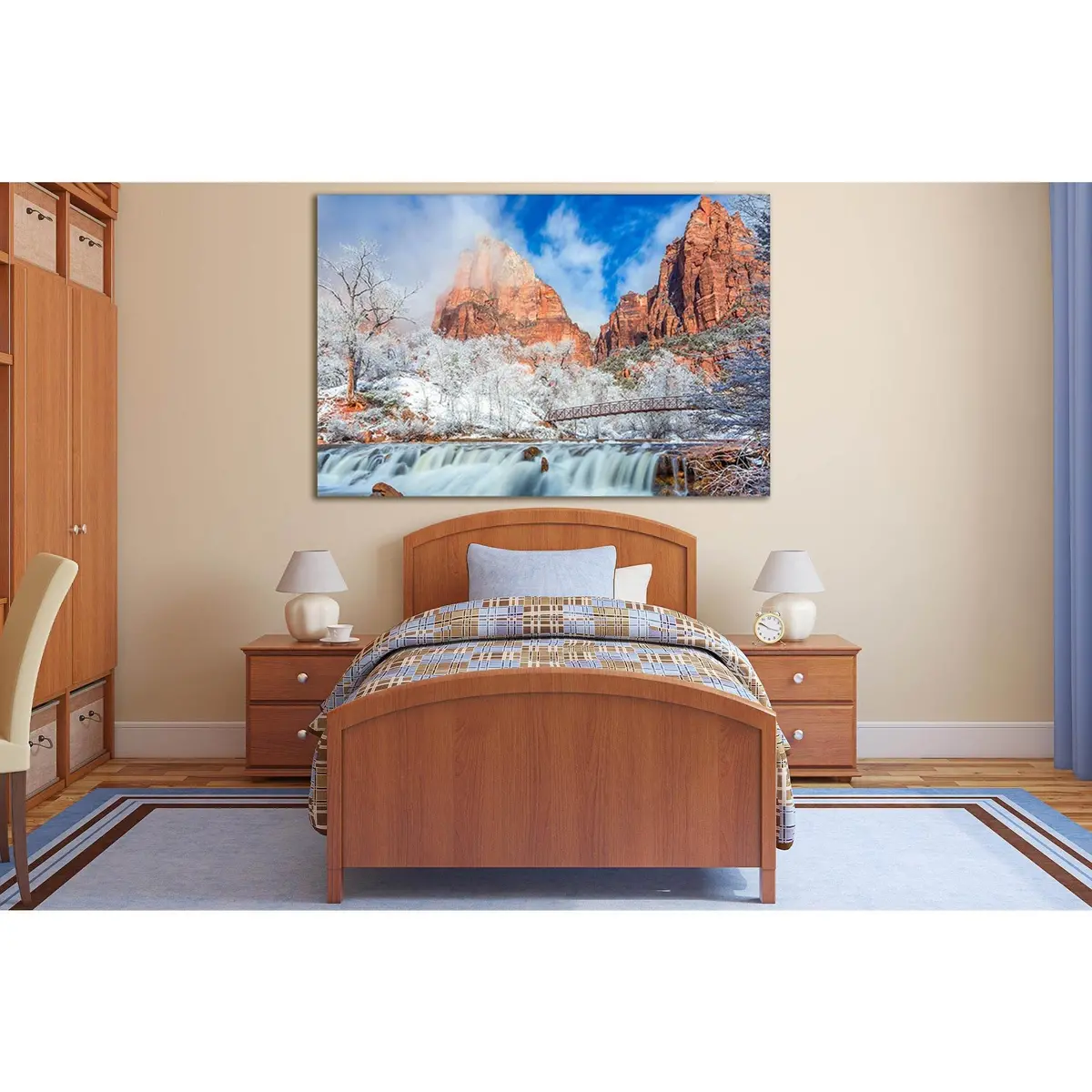 Usa Zion Park Mountains Waterfall №Sl464 Ready To Hang Canvas Print 1