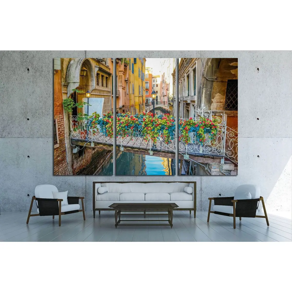 Venice, Italy, A Bridge With Bouquet Of Flowers №1543 Ready To Hang Canvas Print 5