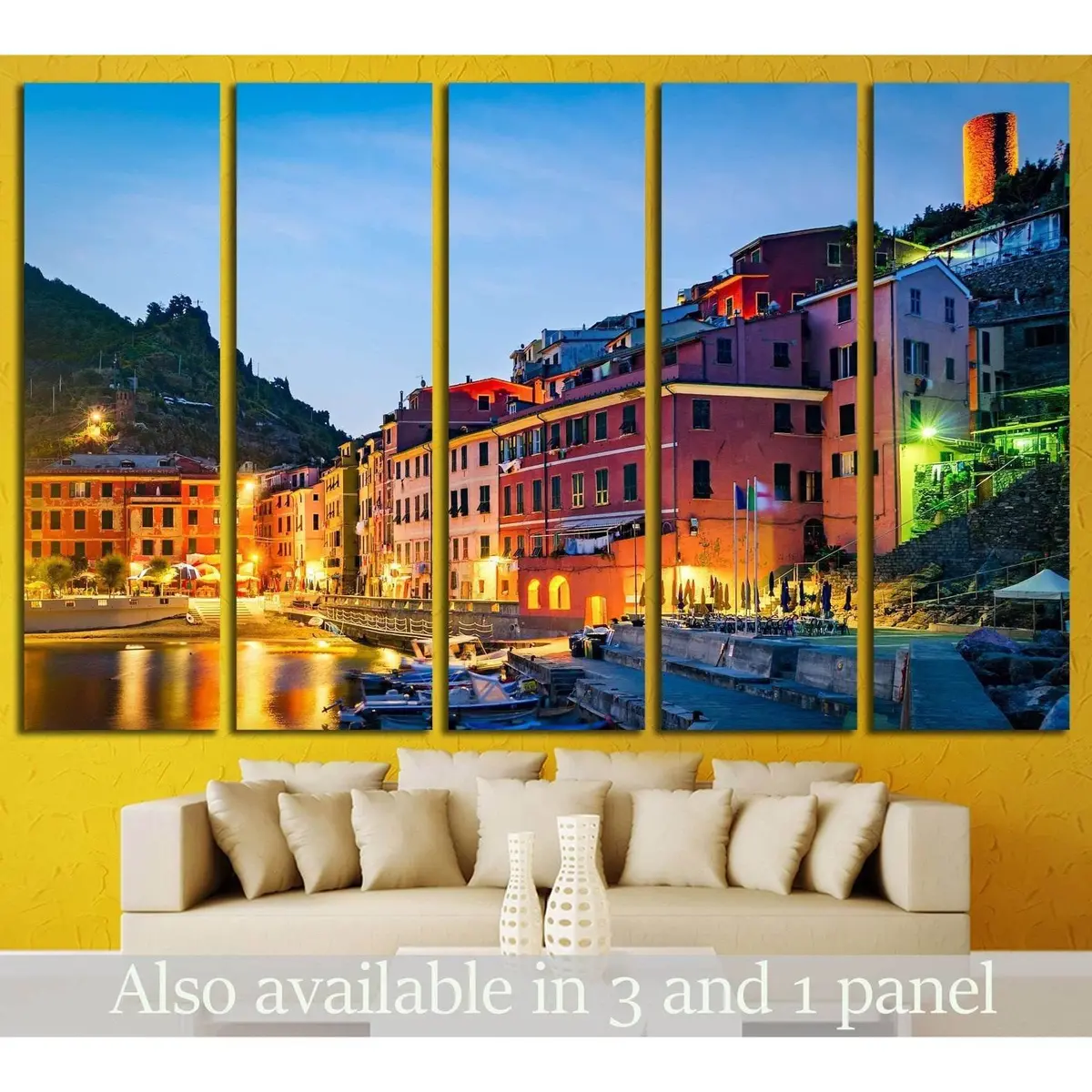 Vernazza, Cinque Terre (Italian Riviera, Liguria) At Twilight №1715 Ready To Hang Canvas Print 1