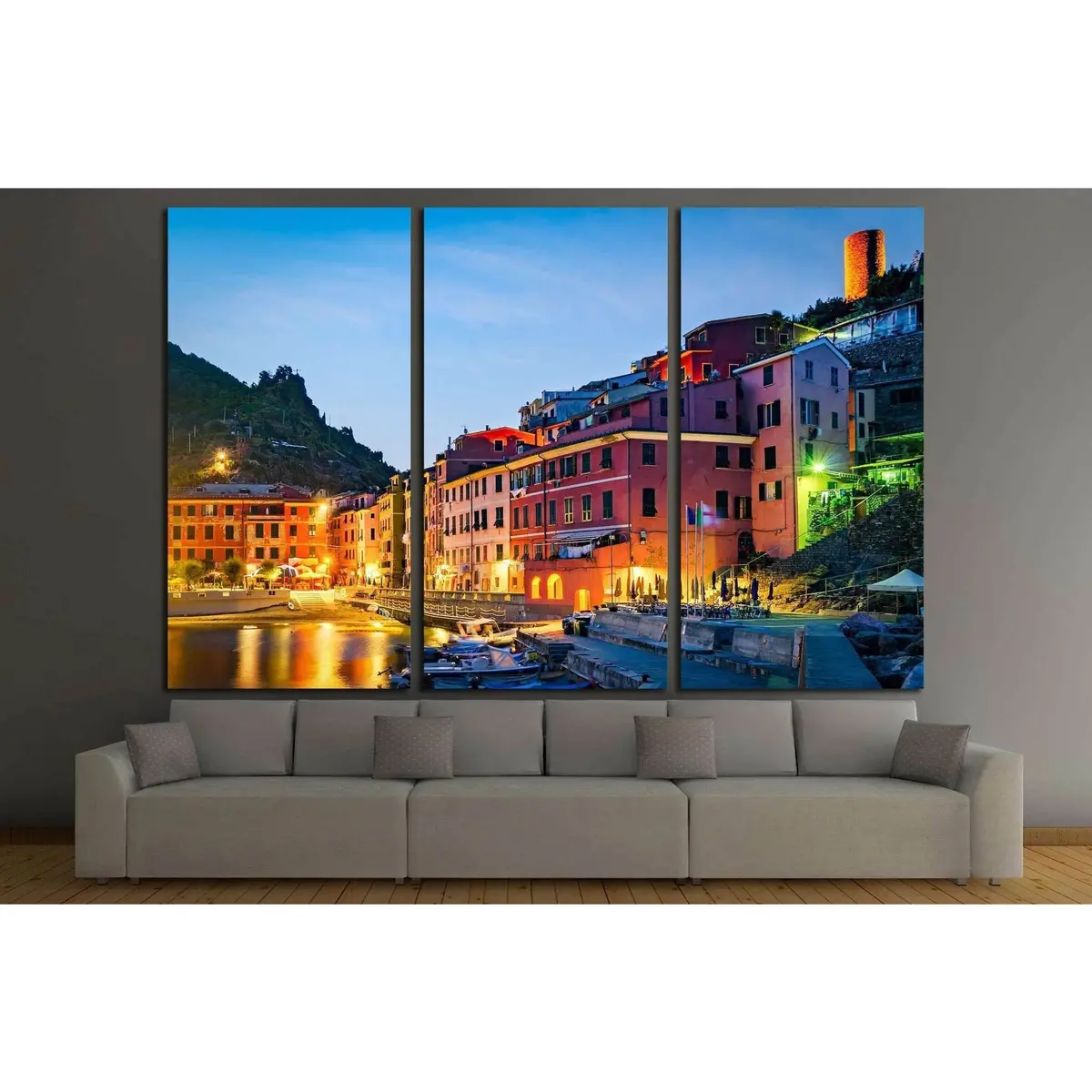 Vernazza, Cinque Terre (Italian Riviera, Liguria) At Twilight №1715 Ready To Hang Canvas Print 3