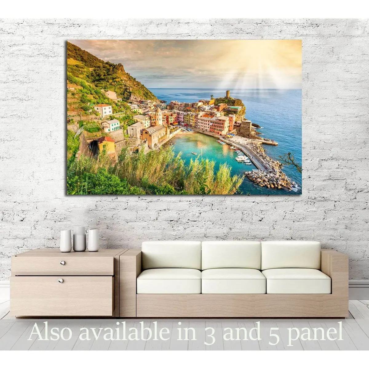 Vernazza, Cinque Terre, Italy Canvas Print, Scenic View Of Ocean And Harbor Ready To Hang Canvas Print №2656 1