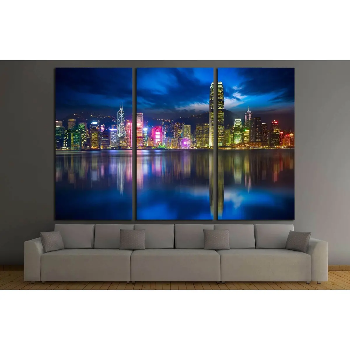 Victoria Harbour Skyline At Night In Hong Kong №2318 Ready To Hang Canvas Print 5