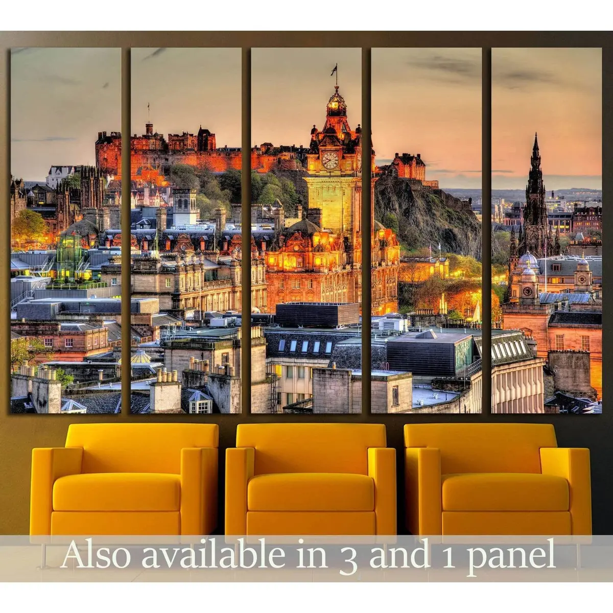 Edinburgh Castle Panorama from Calton Hill – Vintage Scotland Canvas Print #1794