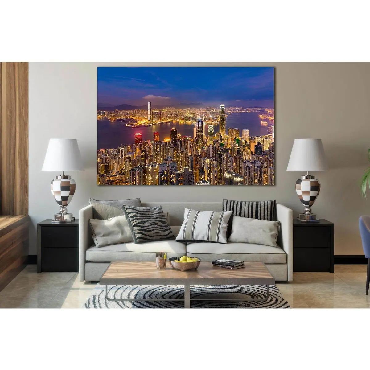 View Of Hong Kong Night Cityscape №Sl376 Ready To Hang Canvas Print 1