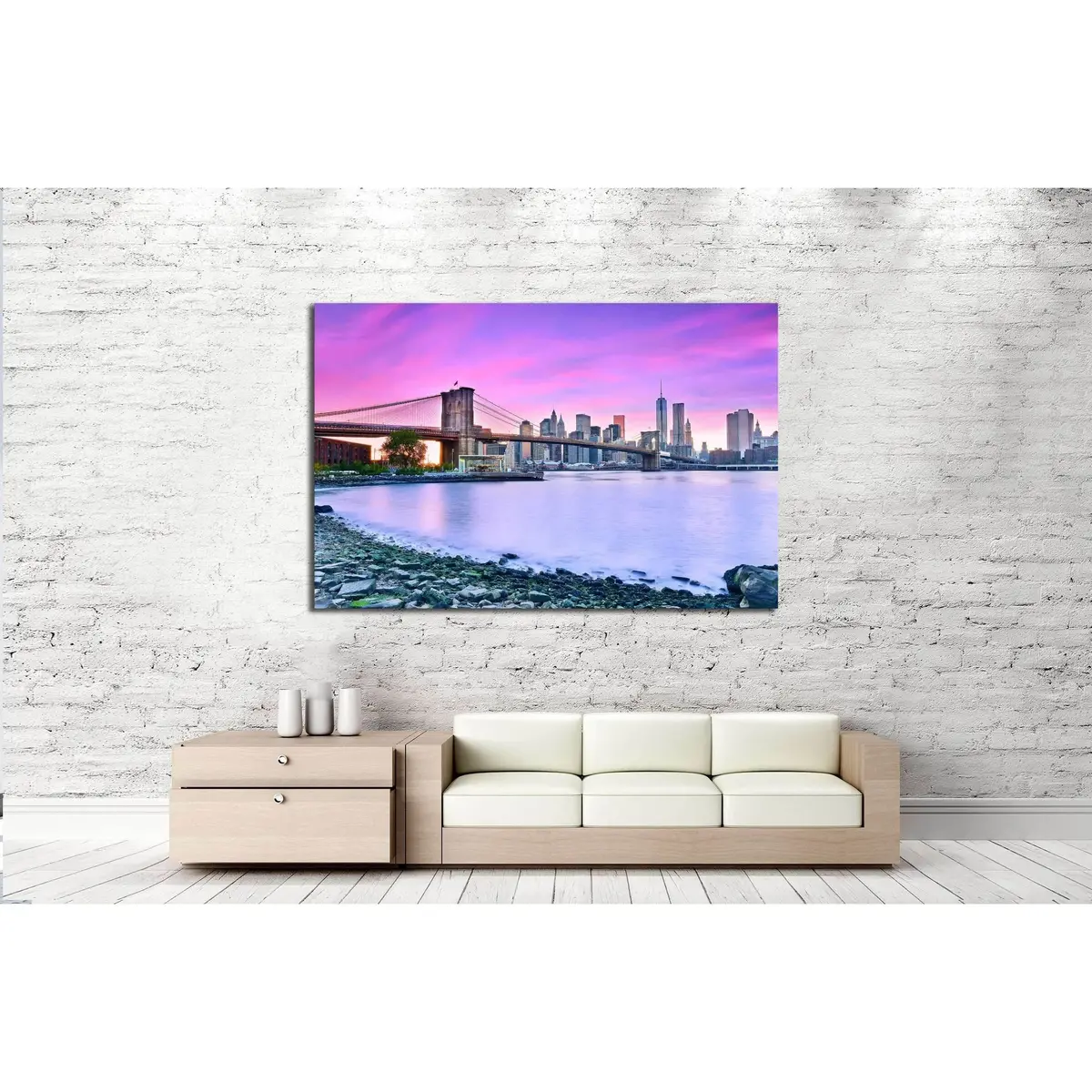 View Of New York City At Dusk №2987 Ready To Hang Canvas Print 3