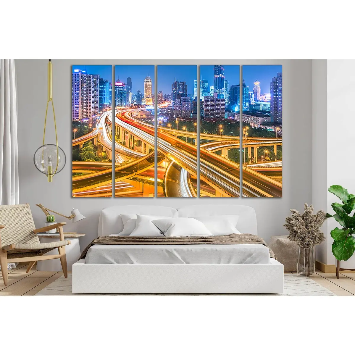 Shanghai Overpass Nightscape Canvas Art – SL351, Ready-to-Hang Premium Wall Decor