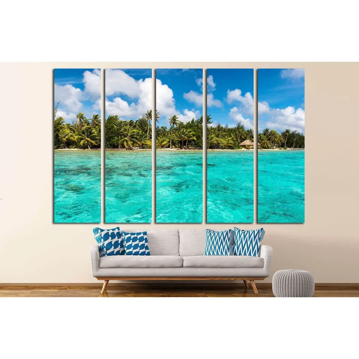Aerial View of Bora Bora Lagoon — Premium Ready-to-Hang Canvas Print #2515 - Image 3