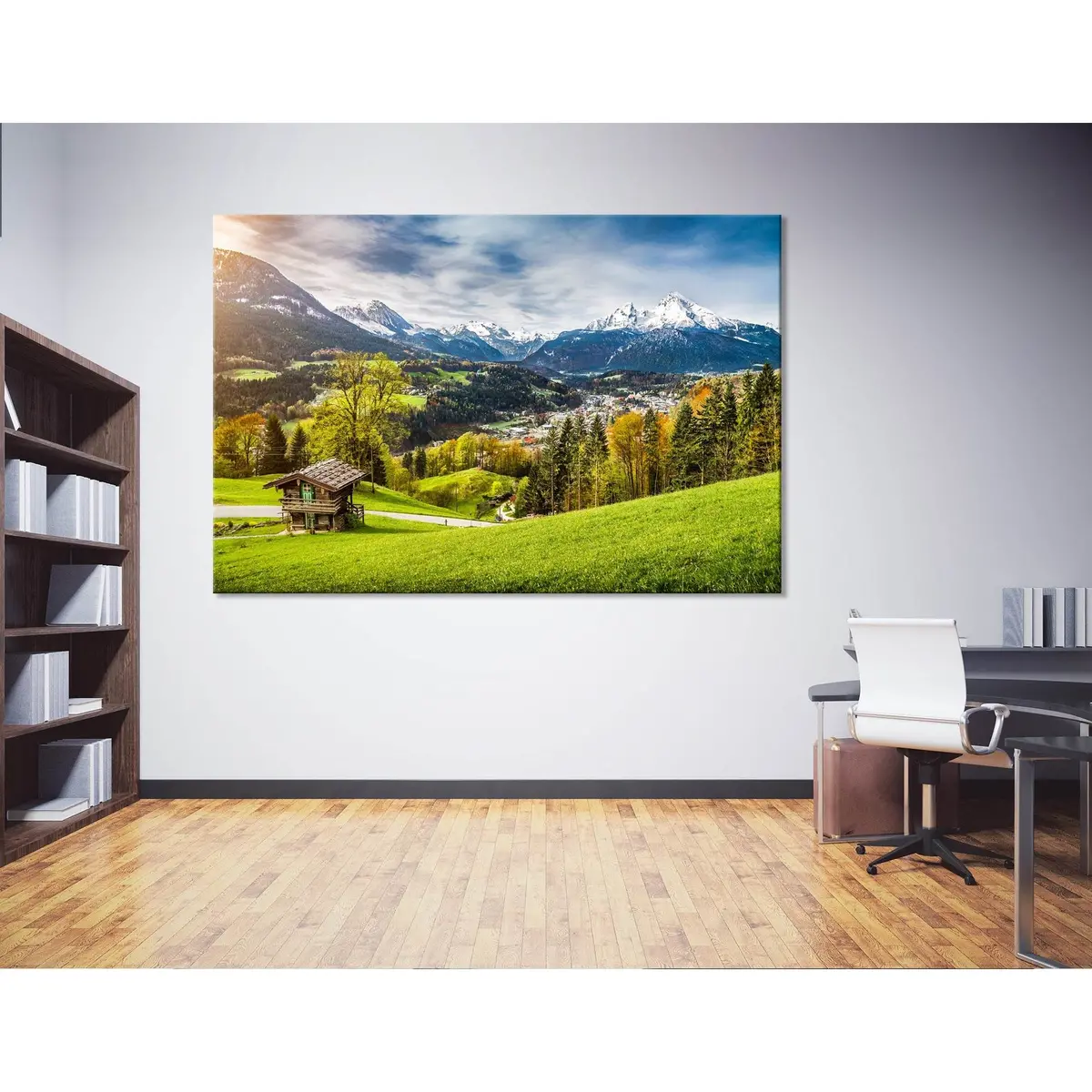 Village Among Beautiful Mountains In The Bavarian Alps №04228 Ready To Hang Canvas Print 3