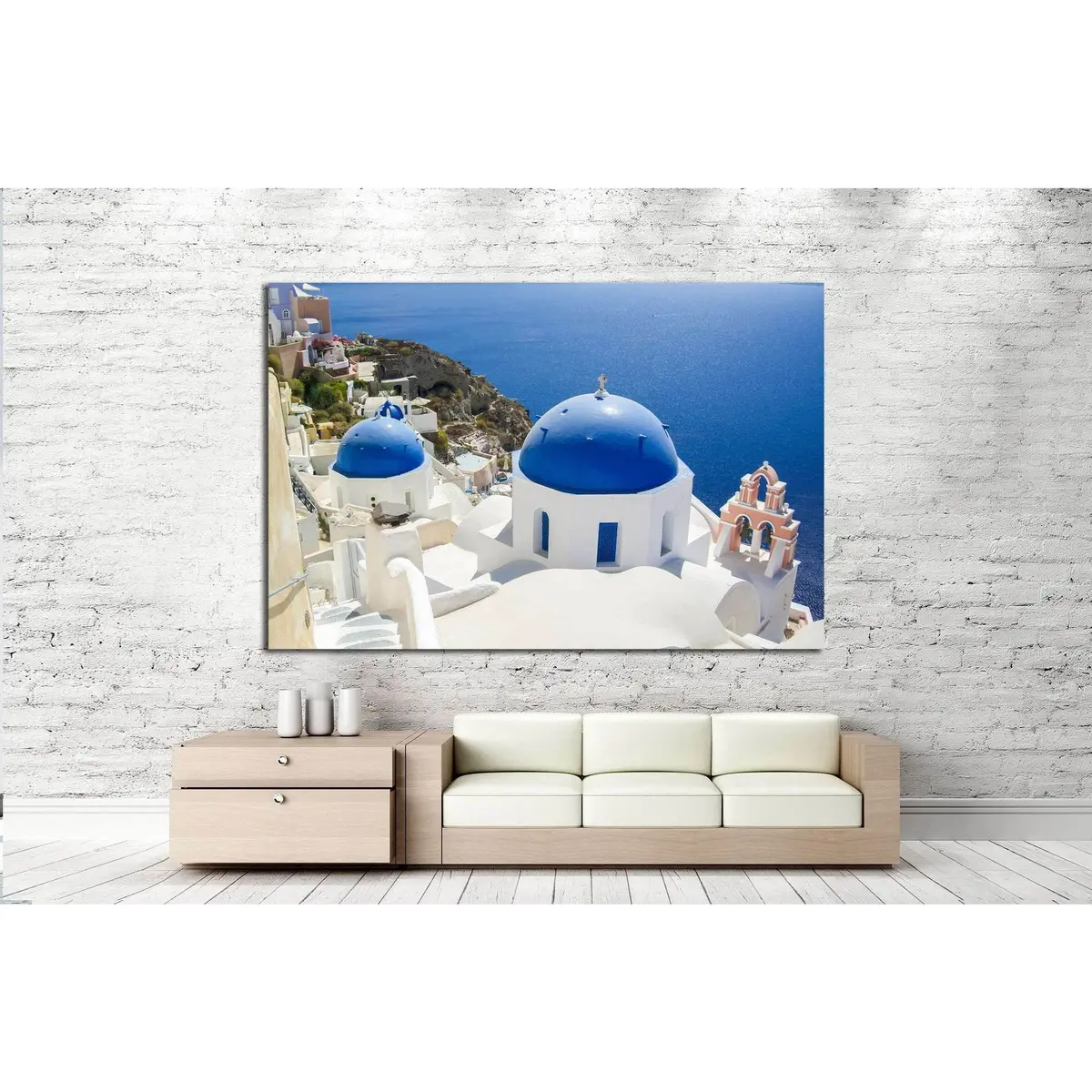 Village Of Oia At Santorini Island, Greece №1283 Ready To Hang Canvas Print 2