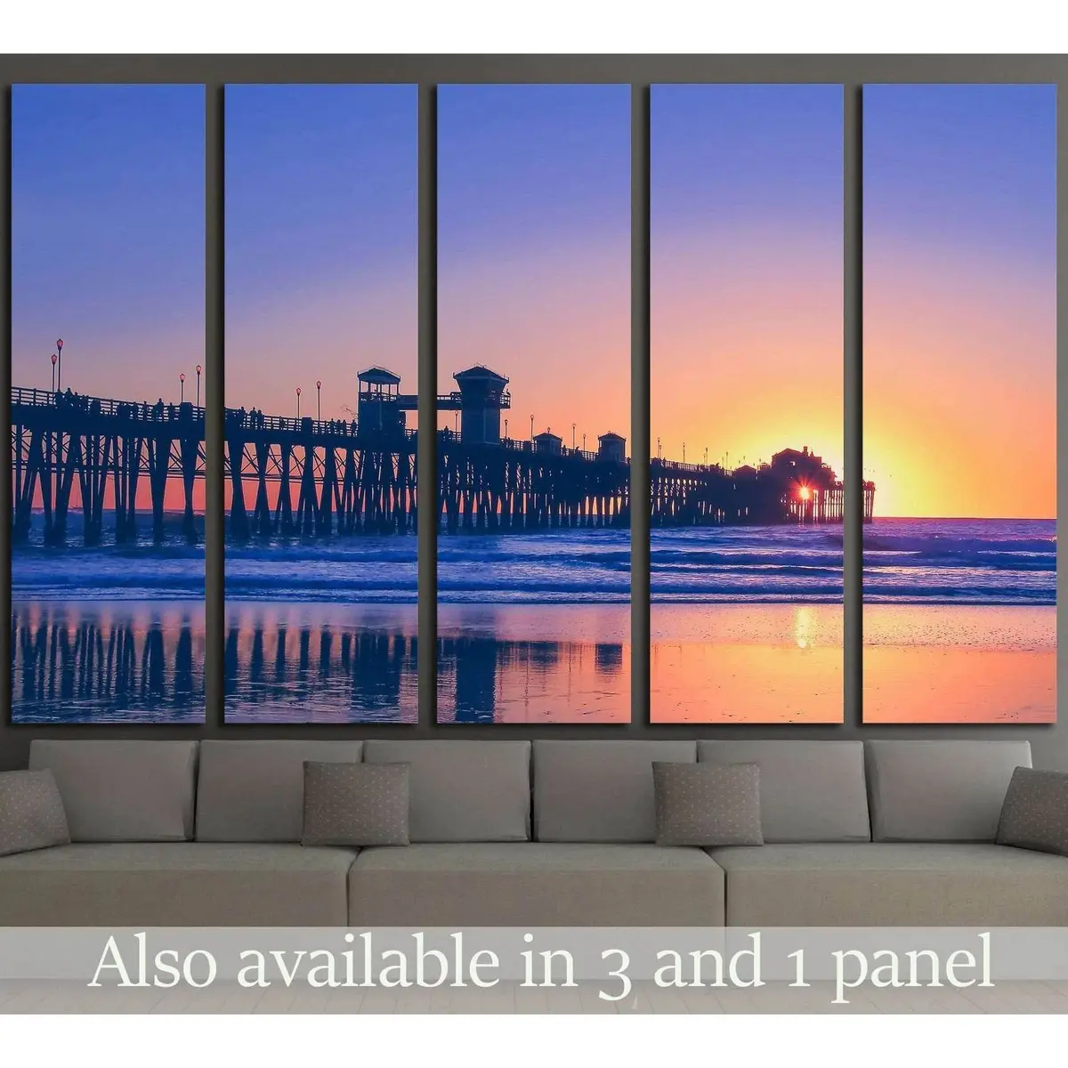 Vintage California Beach Sunset Canvas Print – Pier Scene Ready to Hang