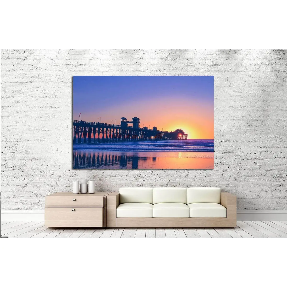 Vintage Beach Photo Of Pier At Sunset In California №1777 Ready To Hang Canvas Print 3