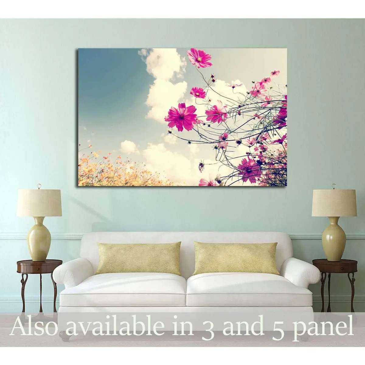 Vintage Beautiful Cosmos Flowers In Garden №3268 Ready To Hang Canvas Print 1