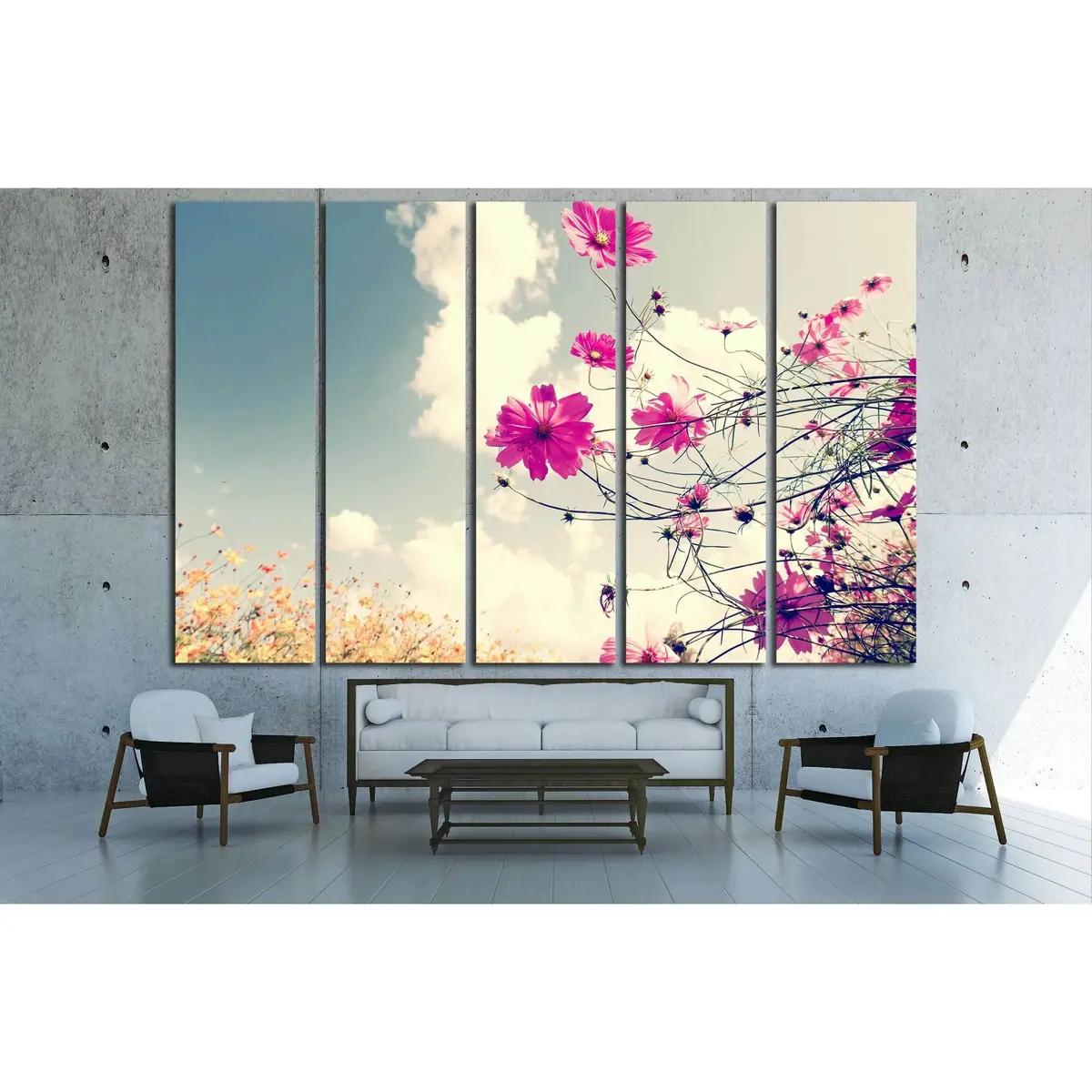 Vintage Cosmos Flower Garden Canvas Art №3268 – Premium Ready-to-Hang Wall Decor - Image 3
