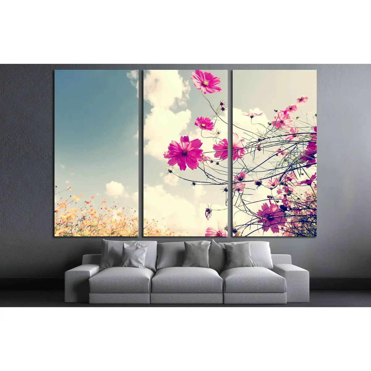 Vintage Beautiful Cosmos Flowers In Garden №3268 Ready To Hang Canvas Print 5