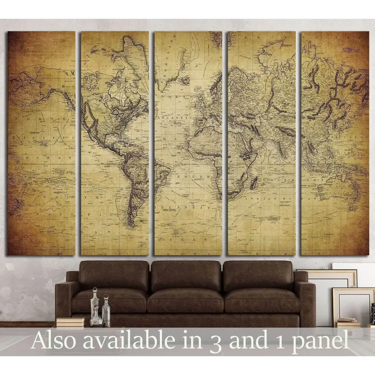 Antique-Style World Map Canvas Art Print #1324 – Premium Ready-to-Hang Wall Decor