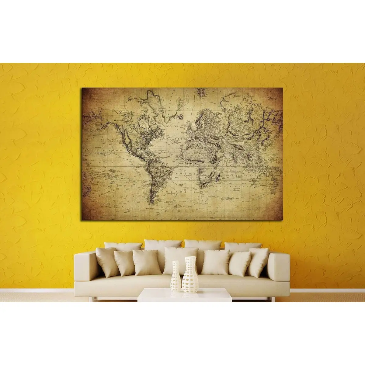 Vintage Map Of The World №1324 Ready To Hang Canvas Print 2