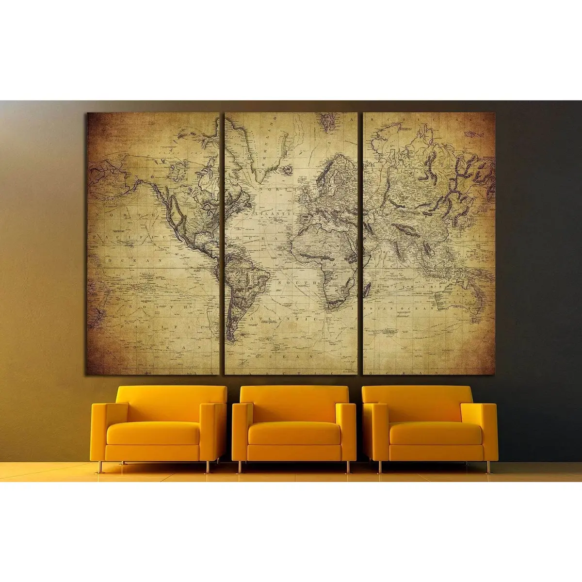 Vintage Map Of The World №1324 Ready To Hang Canvas Print 5