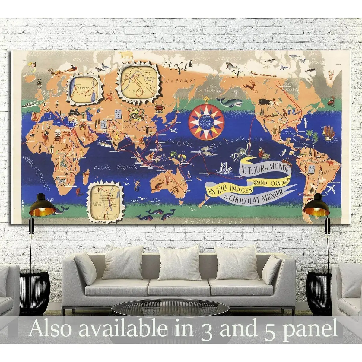 Vintage Map Of The World Chocolat Menier №1495 Ready To Hang Canvas Print 1