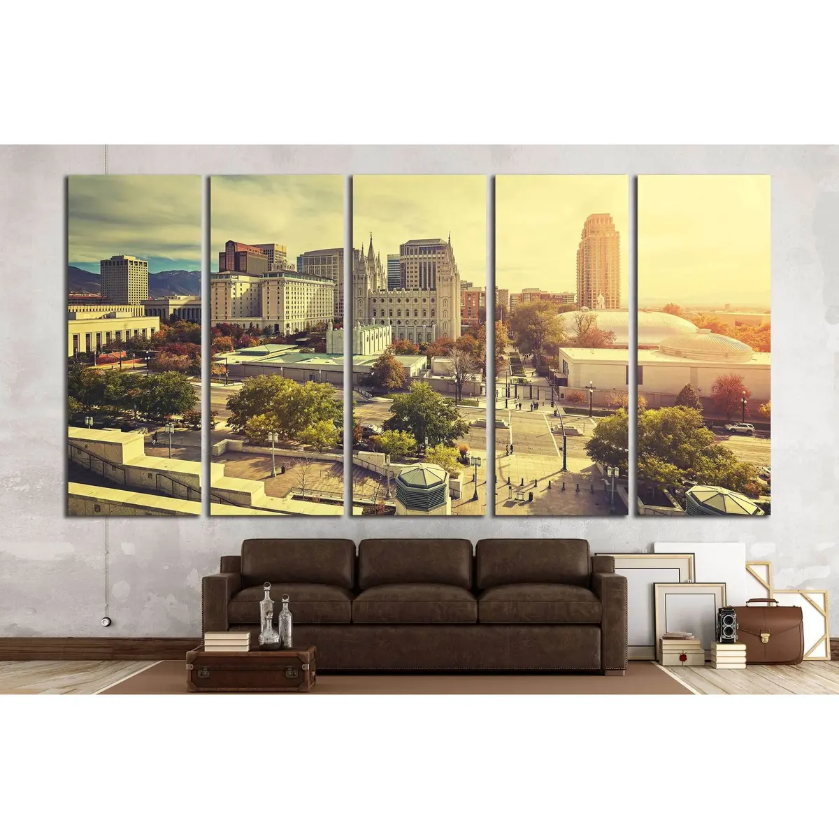 Vintage-Toned Sunset Canvas Print of Salt Lake City Downtown, Utah – Ready-to-Hang Wall Art #3054 - Image 3