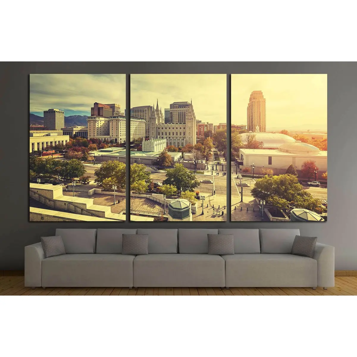 Vintage Toned Sunset Over Salt Lake City Downtown, Utah, Usa №3054 Ready To Hang Canvas Print 5