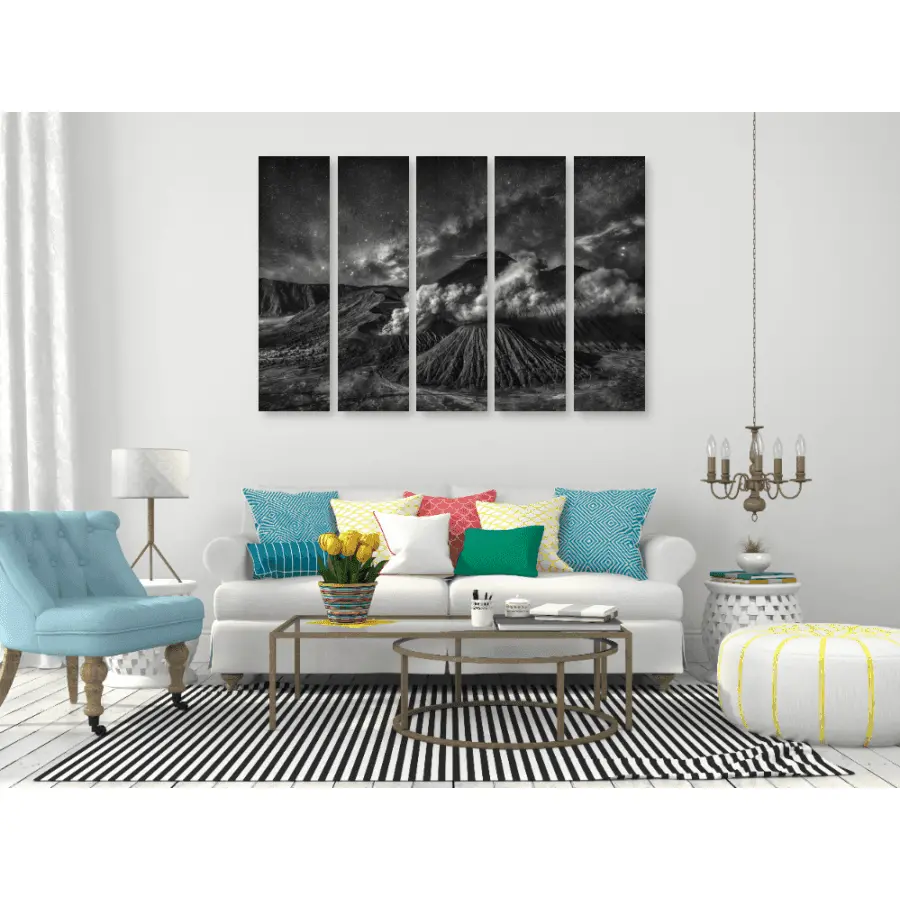 Black & White Bromo Volcano Canvas Art Print – Ready-to-Hang Wall Decor (Model 4035-175-358) - Image 3