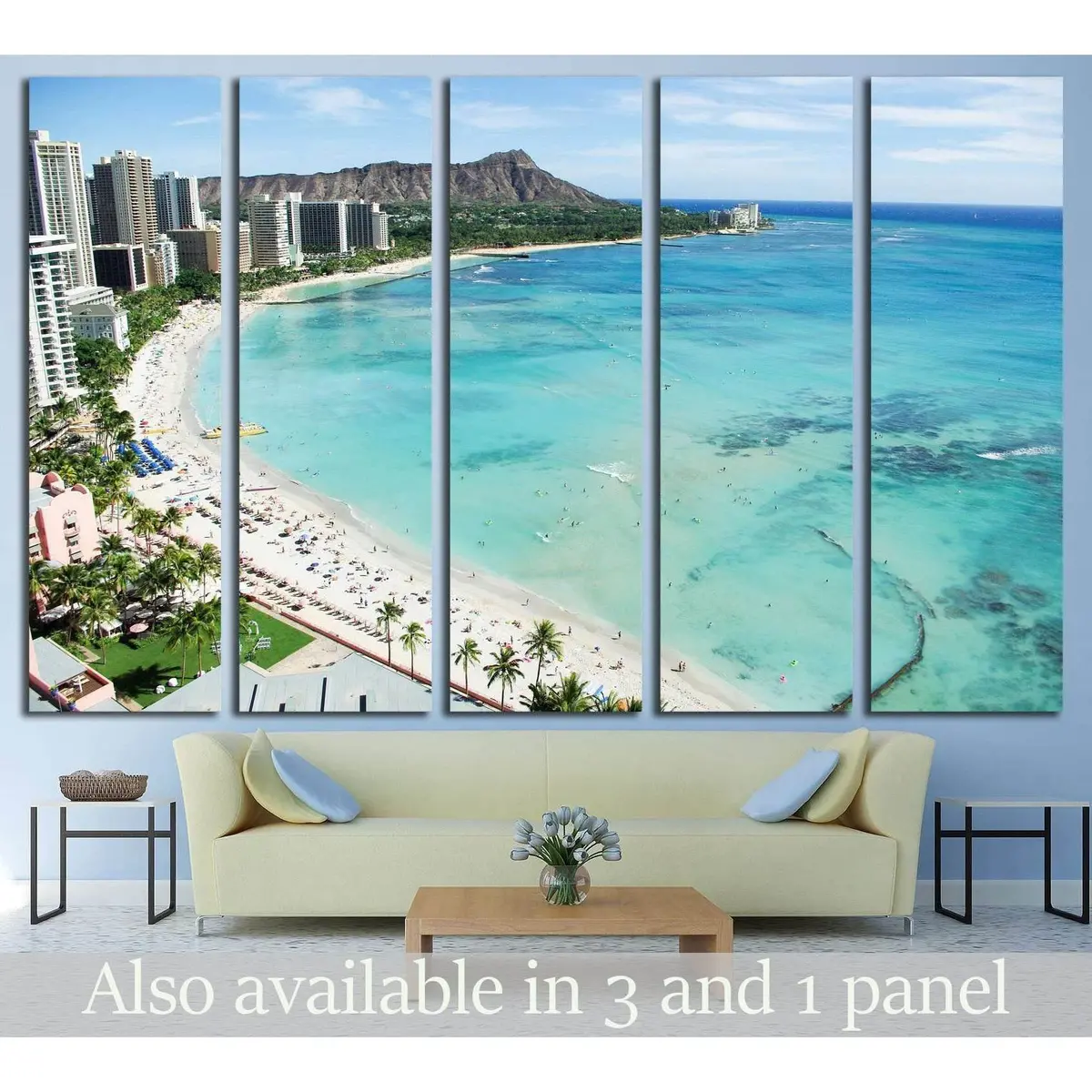 Waikiki Beach & Diamond Head Canvas Wall Art – Ready-to-Hang Print from Honolulu, Oahu