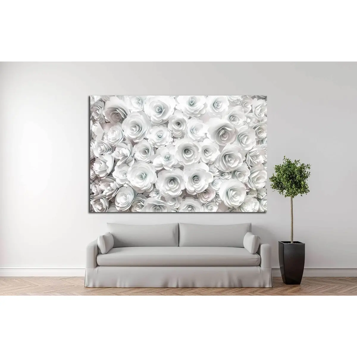 Wall With Paper Flowers №1353 Ready To Hang Canvas Print 2