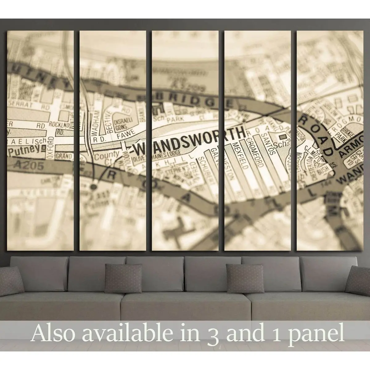 Wandsworth, London UK Decorative Map Canvas Art №1573 – Ready-to-Hang