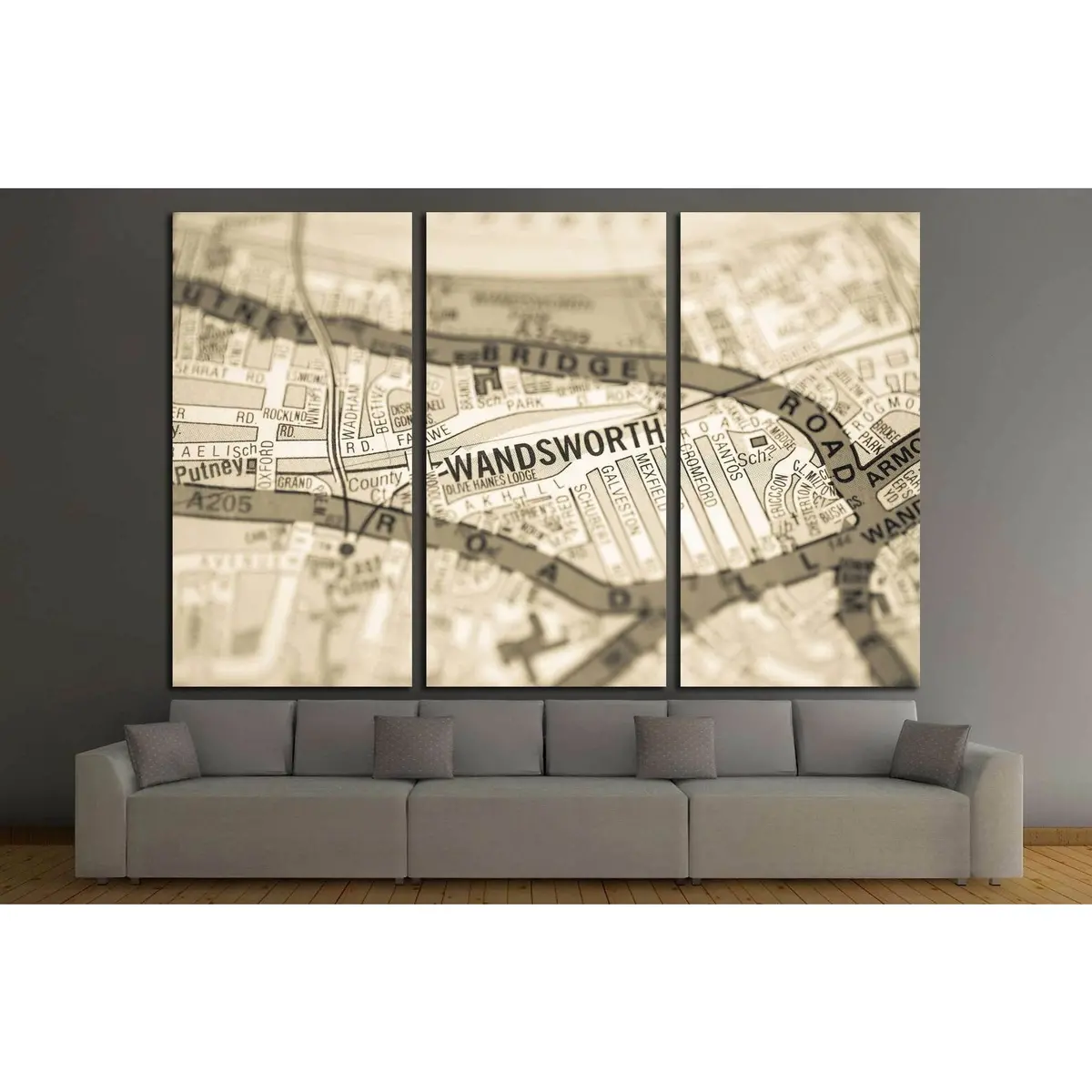 Wandsworth. London, Uk Map №1573 Ready To Hang Canvas Print 5