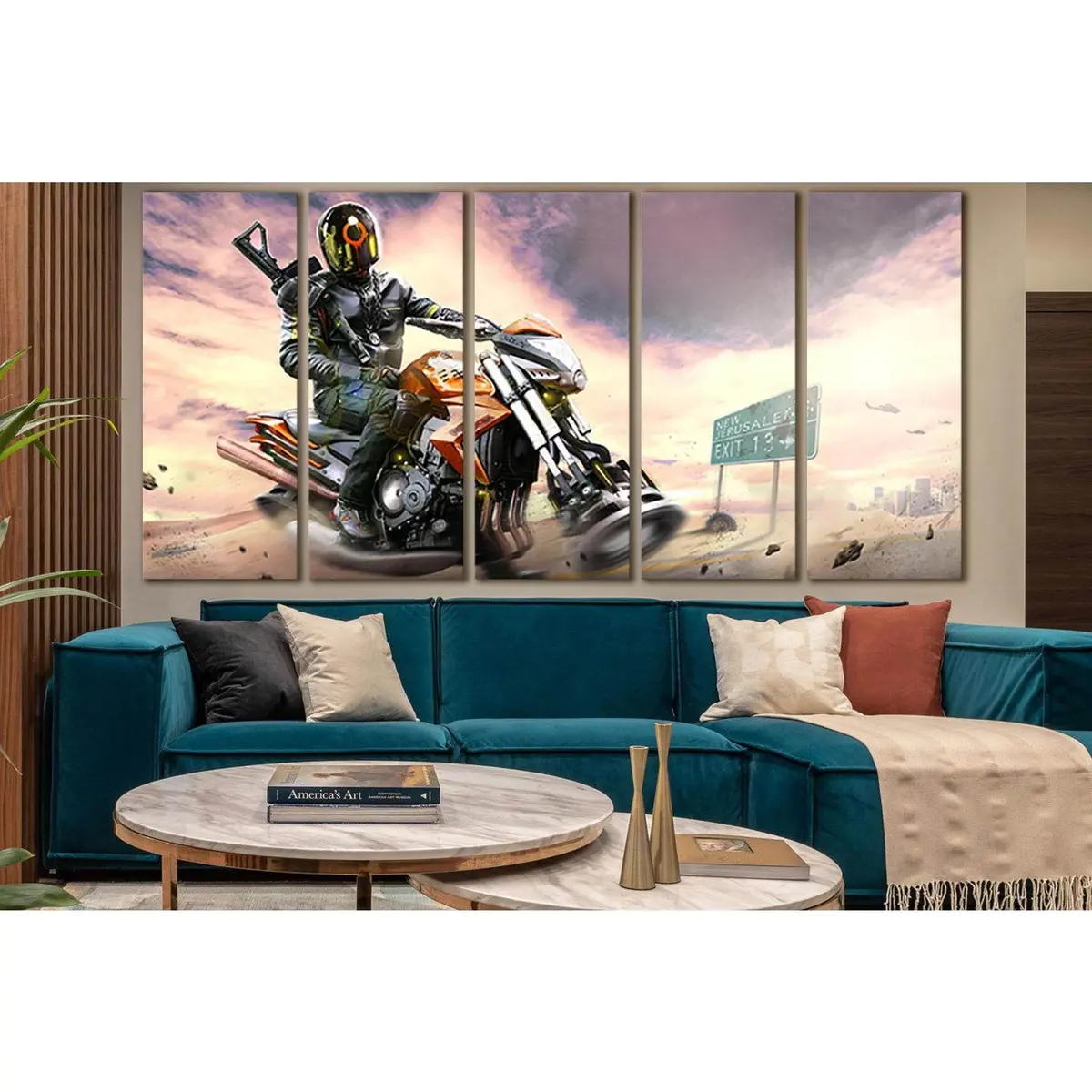 Epic Warrior Riding a Flying Motorcycle Canvas Wall Art – SL1296 - Image 3