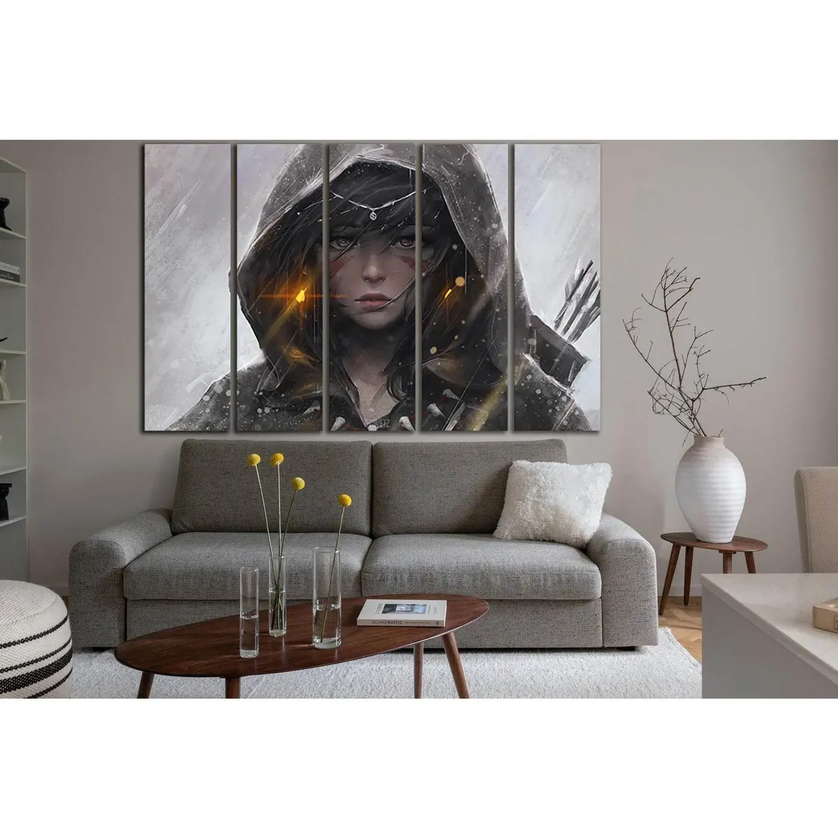 Bold Warrior Girl in Hooded Cape Canvas Wall Art – Ready-to-Hang Print SL1279 - Image 3