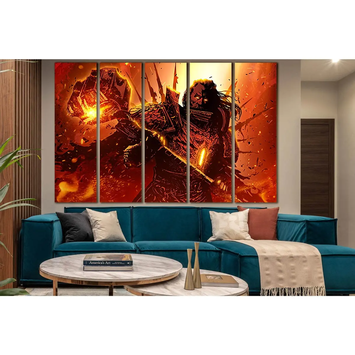 Majestic Warrior Wielding a War Hammer – Premium Ready-to-Hang Canvas Print (SL1239) - Image 3