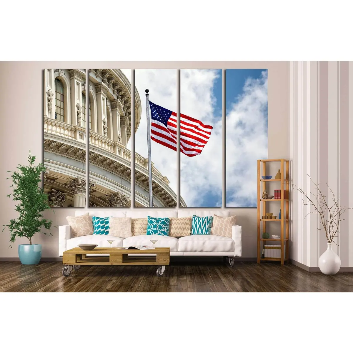 Capitol Building in Washington DC with Waving American Flag — Ready-to-Hang Canvas Wall Art #1289 - Image 3