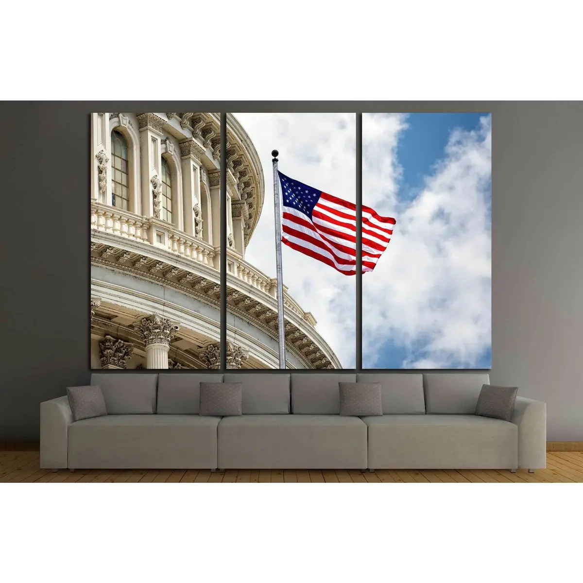 Washington Dc Capitol With Waving American Flag №1289 Ready To Hang Canvas Print 5