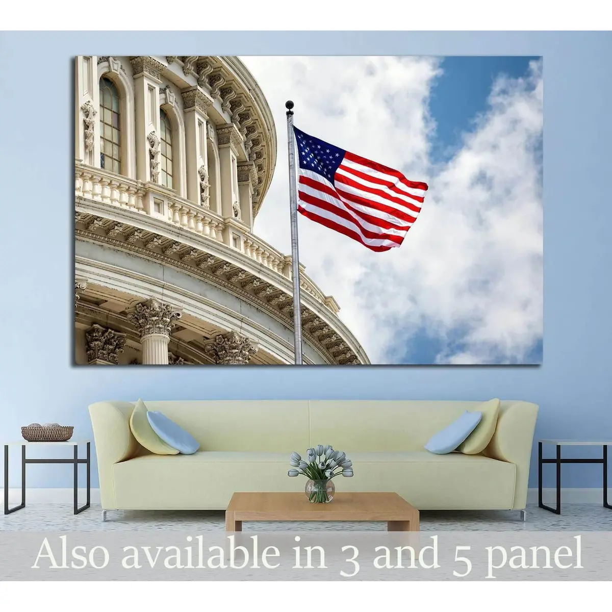 Washington Dc Capitol With Waving American Flag №1289 Ready To Hang Canvas Print 1