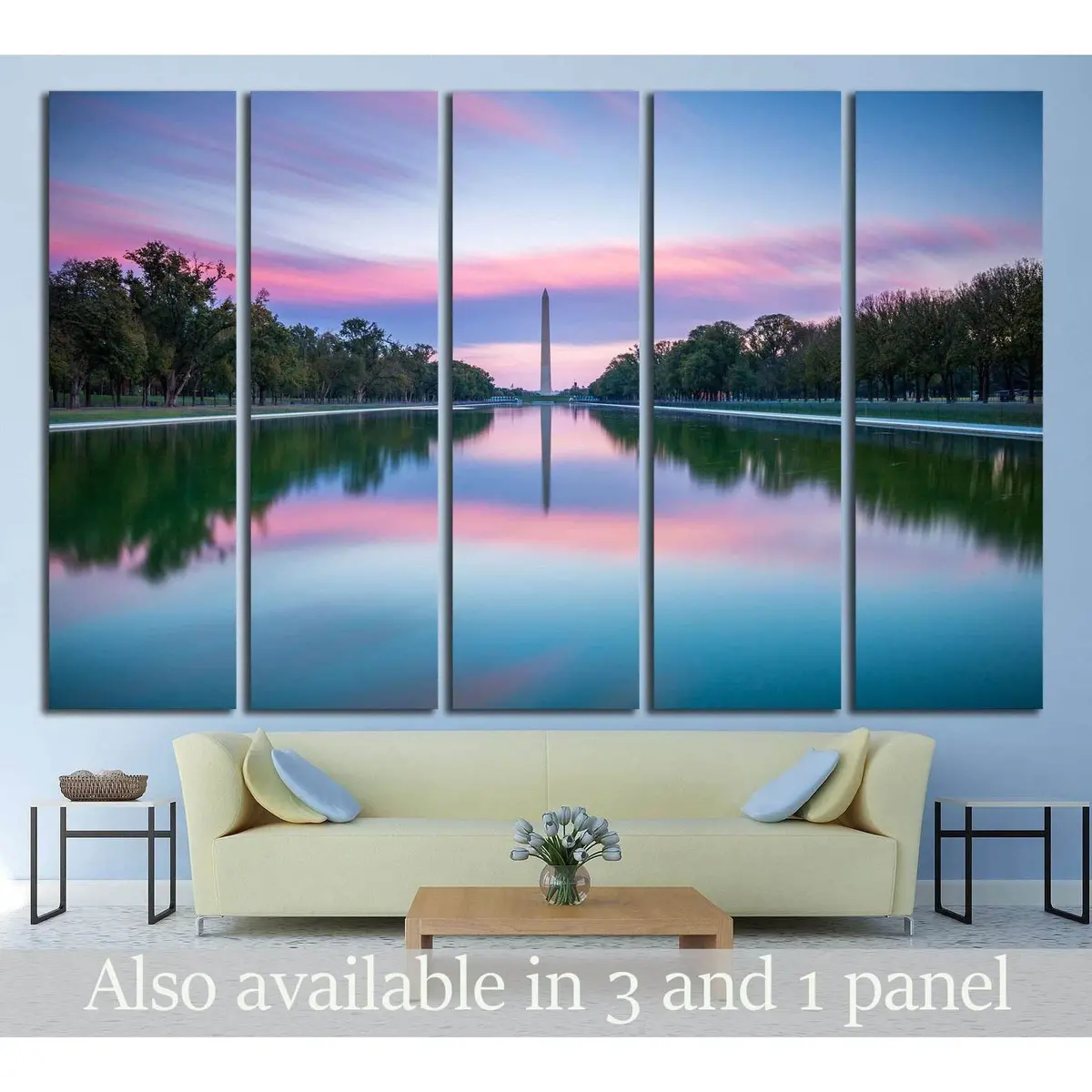 Ready-to-Hang Sunset Canvas Print Featuring the Washington Monument, Lincoln Memorial, and Reflecting Pool in Washington, D.C.